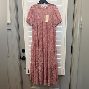 NWT In Loom Pink Lace Midi Dress size large